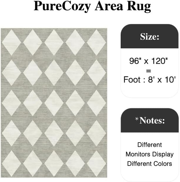 8x10 Checkered Area Rugs for Living Room Grey Machine Washable Large Rug Non-Slip Stain Resistant Low Pile Boho Accent Indoor Throw Carpet for Bedroom Dining Room Home Aesthetic Decor - Image 2