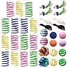 AGYM Juguetes para gatos de interior, 35 paquetes de juguetes interactivos para gatos con resortes coloridos, juguete de gato ratón, arrugado, sisal, pompón y bolas de campanas de color para gatitos