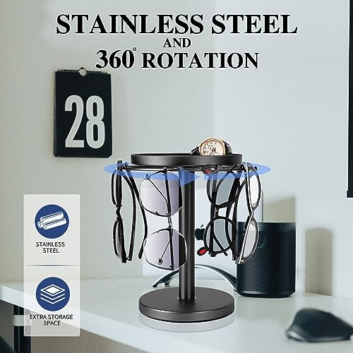 Kondyfayo SGO-001-1B 360° Rotating Sunglass Organizer Storage, Stainless Steel Glasses Holder Stand, Glasses Organizer With Tray For Desk, Dresser, Tabletop, Nightstand And Home Decor thumb #2