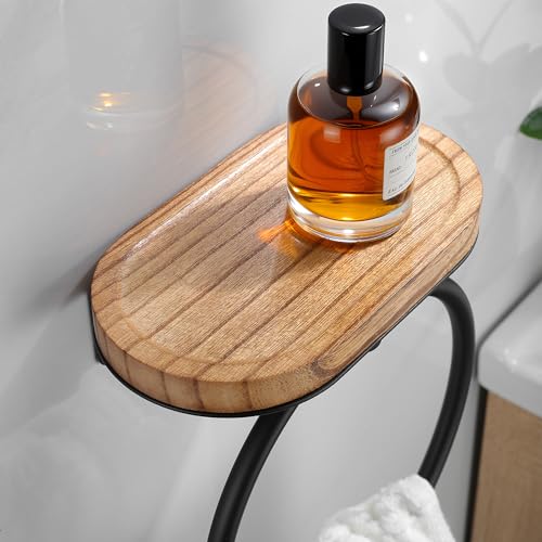 Image of Wood Rustic Towel Ring with Shelf, Farmhouse Towel Rack Holder, Olive-Shaped Tray Hand Towel Rack, Classical Bathroom Accessories
