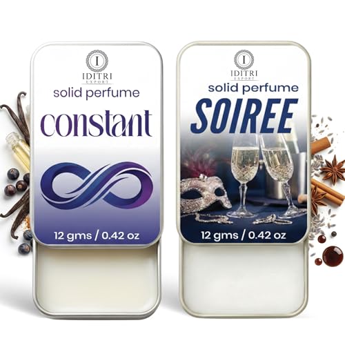 Image of Solid Perfume |Soiree&Constant Alcohol Free Wax Perfume Balm, Long Lasting | Pocket Tin 12g, Pack Of 2| Non Greasy Smooth Glide, Travel Friendly Men And Women