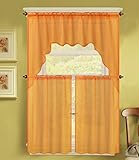GorgeousHomeLinen (K66) 3 PC Orange Voile Rod Pocket Window Kitchen Sheer Curtain Set 2 Tier Panels...
