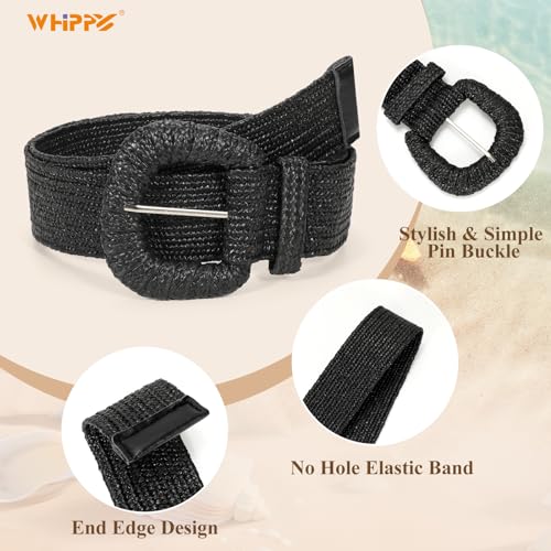 WHIPPY 3 Packs Women Straw Woven Elastic Stretch Waist Belts Fashion Boho Braided Skinny Ladies Dress Belt3