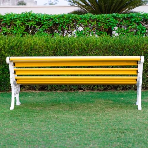 Image of BRISHI 3 Seater Cast Iron FRP Garden Bench for Indoor & Outdoor Park /Patio /Living Room /Terrace /Balcony (Yellow+ White)
