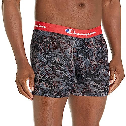 Champion Men's Boxer Brief Pack, Lightweight Stretch Mesh Underwear, 3-Pack, Grey, Ebony, Red/Grey Print, Large #TOP1