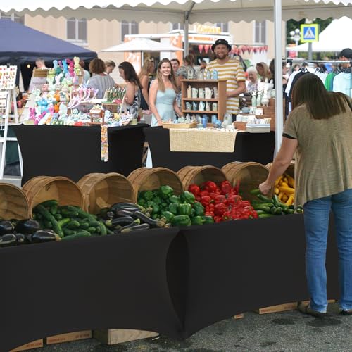 Table Cloths for 6 Foot Rectangle Tables-8 Pack Black Fitted Stretch Table Cover-Spandex Elastic 6ft Folding Tablecloth for Party Vendor Booth Display Banquet Buffet Event Craft Trade Show - Image 4