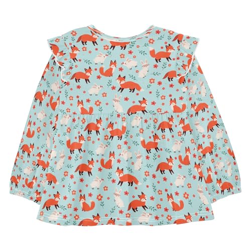 Fox with Rabbit Flowers Girls Shirts Cotton Long Sleeve Ruffle Toddler Tee Tops2