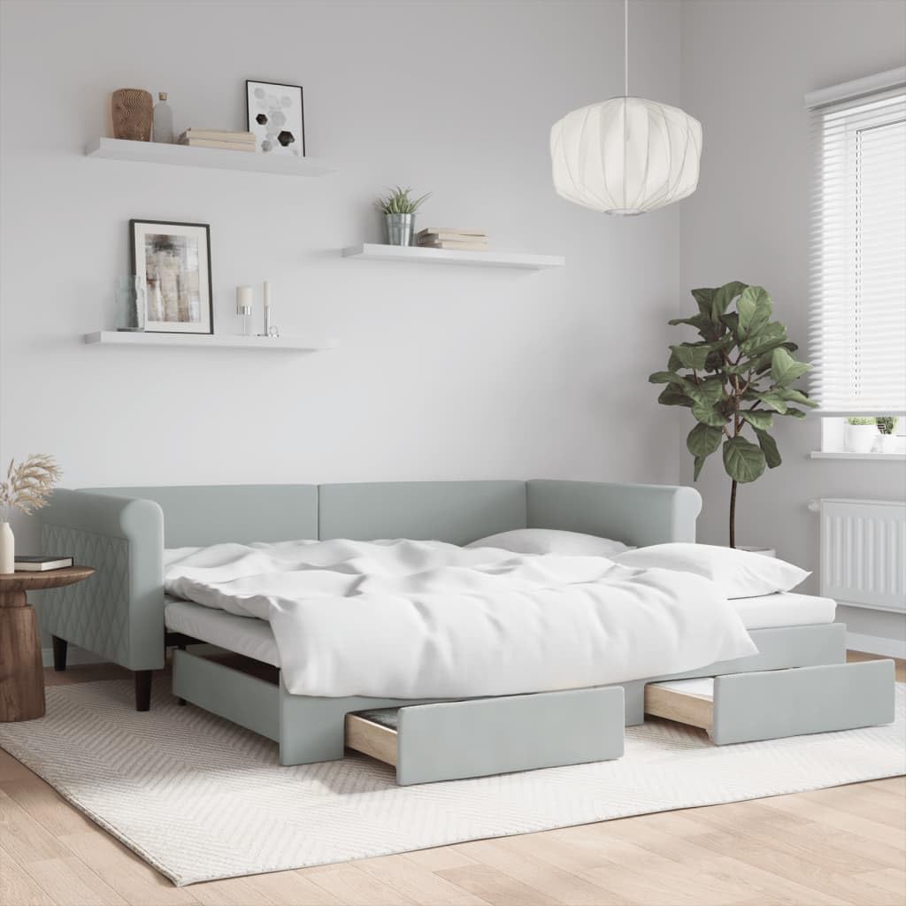 Sofá cama nido para habitaciones de invitados modernas tapizado en terciopelo con cajones