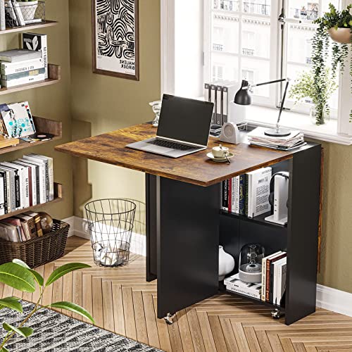 image for Tiptiper Folding Dining Table with 6 Wheels, Drop Leaf Tables for Smal