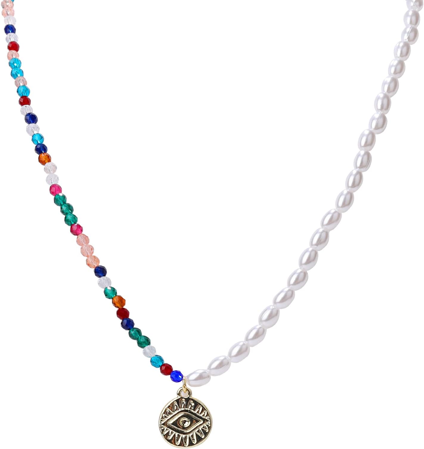 Bigpig Cute Colorful Beaded Choker Necklace for Girls.Freshwater Pearl with Color Beaded Necklace and Stylish Pendant. Best Birthday Gift for Women and Teengirls., Plastic, No Gemstone
