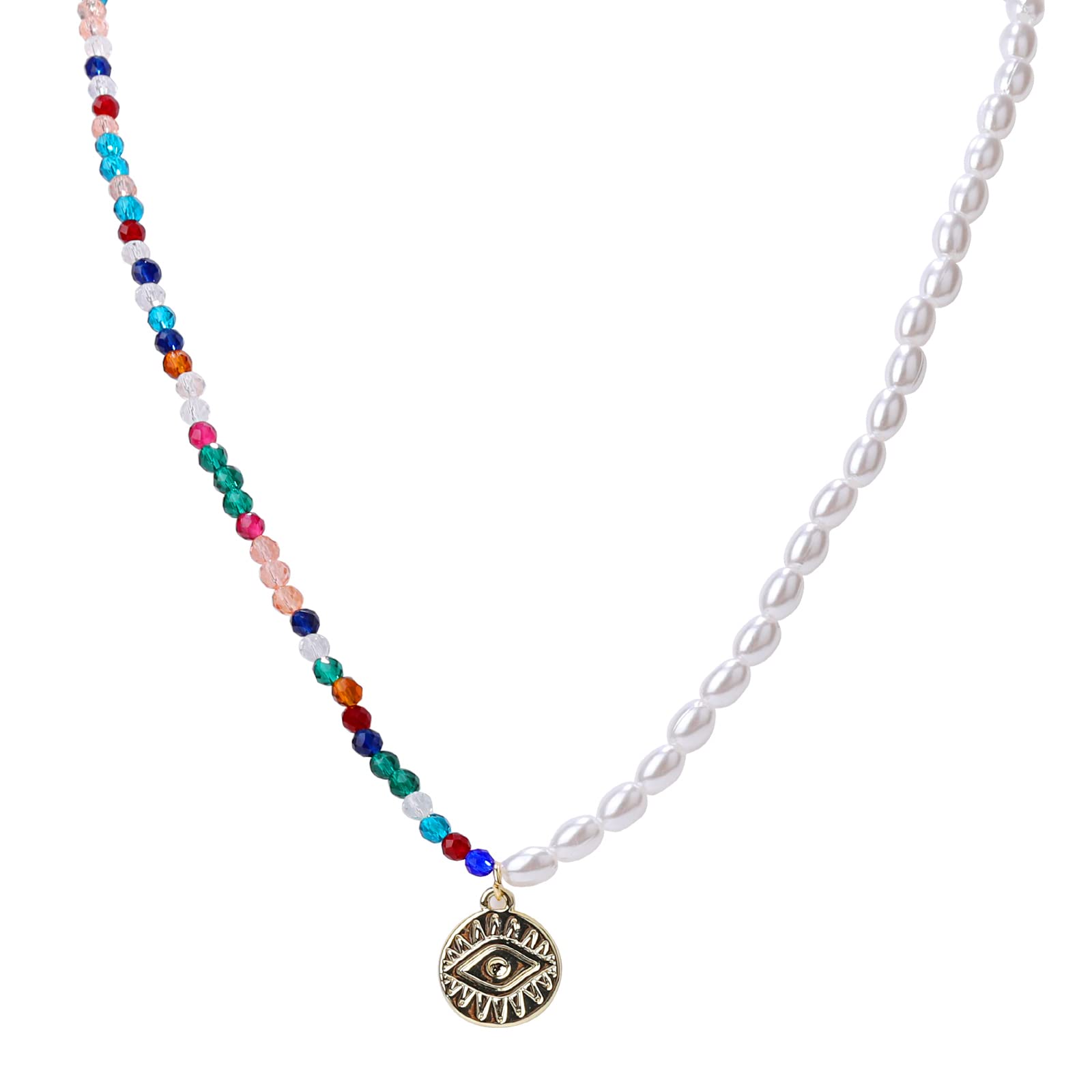 Bigpig Cute Colorful Beaded Choker Necklace for Girls.Freshwater Pearl with Color Beaded Necklace and Stylish Pendant. Best Birthday Gift for Women and Teengirls., Plastic, No Gemstone