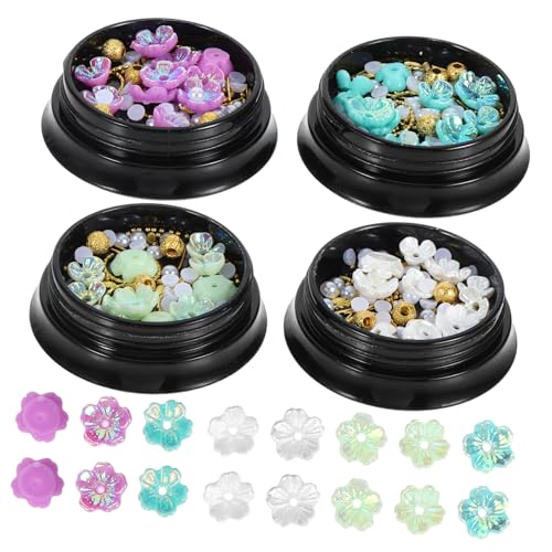 Housoutil Nail Art Rose Charms 4 Boxes of Nail Art Supplies Gems and Charms for DIY