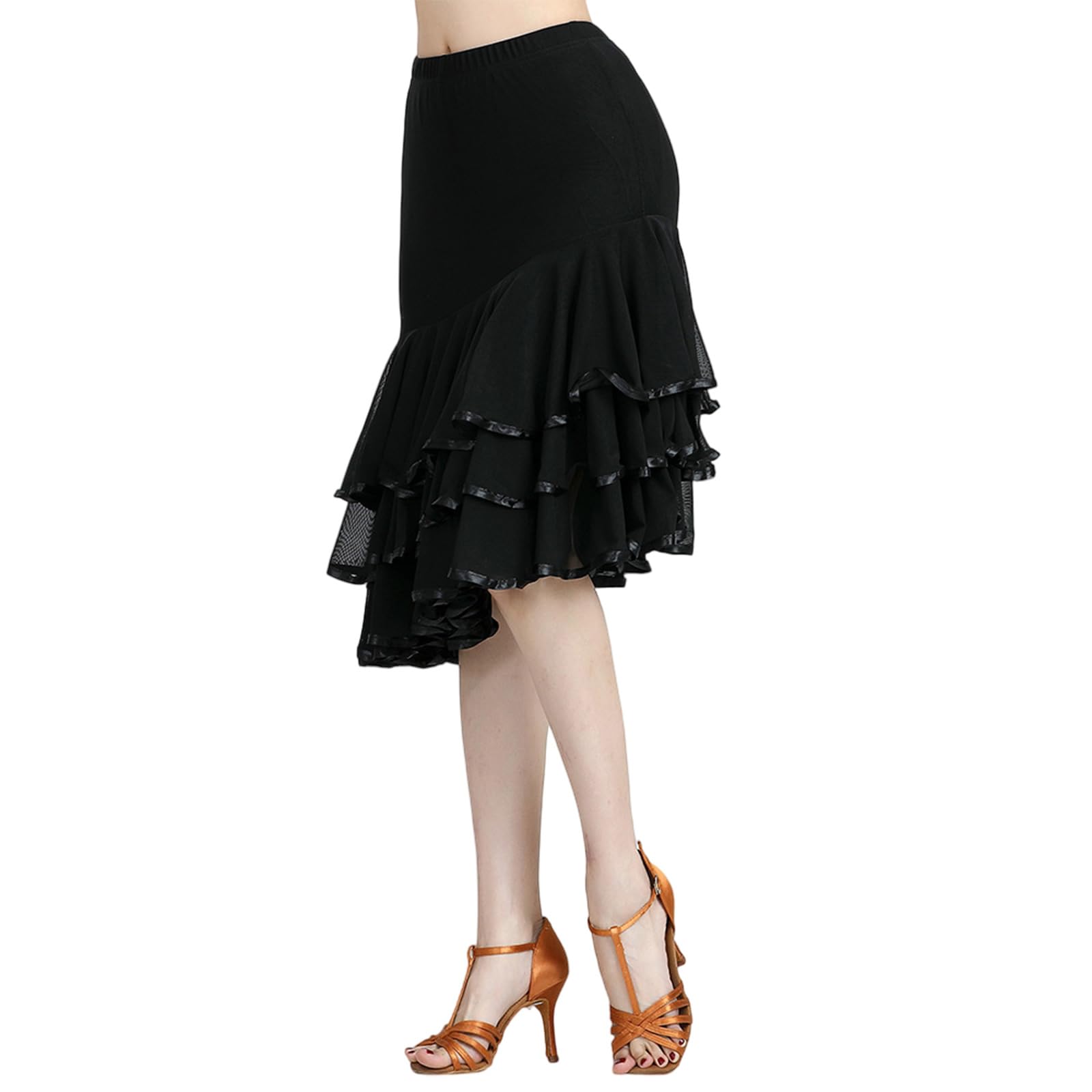 Jupe longue en maille pour danse de salon - Jupe moderne irrégulière - Costume d'Halloween pour femme