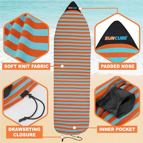 image for SUN CUBE Surfboard Sock Cover, Protective Surf Bag for Surfing Board, 