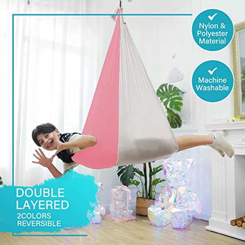 Sensory Swing For Kids Indoor Outdoor, Therapy Autism Joy Ceiling Swing Holds Up To 310 Lbs With Dual Color Blocks Kids Hammock Chair (Pink + Gray) #TOP2