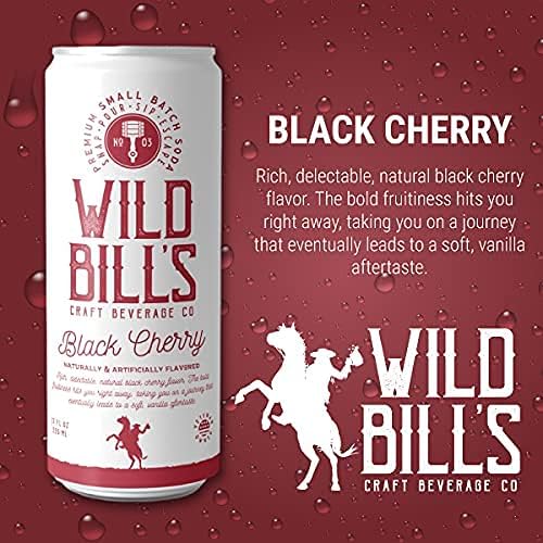 Miniatura 2 de Wild Bill's Black Cherry Soda Classic Craft Soda - Bebidas suaves hechas con azúcar de caña pura, sin cafeína, sin jarabe de maíz de alta fructosa