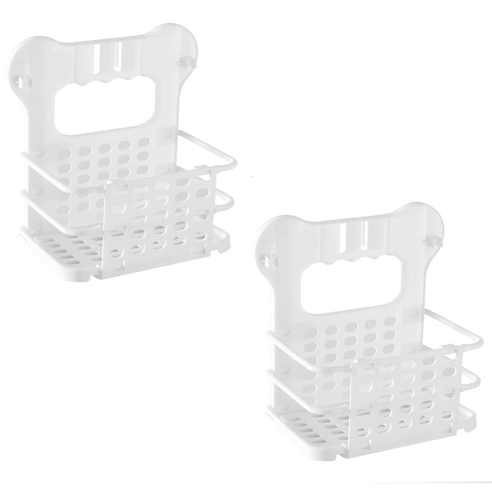 2 Pcs Wall-mounted Foldable Laundry Basket, Plastic Small Basket, Foldable Hollow Hanging Bathroom and Kitchen Racks, Kitchen Supplies Storage Rack (White)