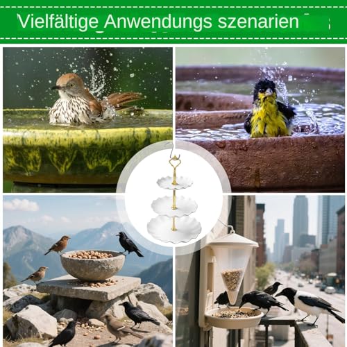 Vogelbad mit Futterstation für Vögel | 3-Ebenen Vogeltränkenschale Für Draußen - Haustierzubehör, Fressnäpfe Für Papageien Aras Spatzen Wellensittiche