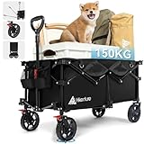 HIKENTURE キャリーワゴン 【大容量135L・耐荷重150㎏】アウトドアワゴン 【スイベル・ブレーキ付き】キャンプ カート 特許取得のコンパクト設計 キャンプカート ワンタッチ収束型 自立式ハンドルデザイン キャンプ キャリー レジャー BBQ 運動会 荷物運び 引っ越し