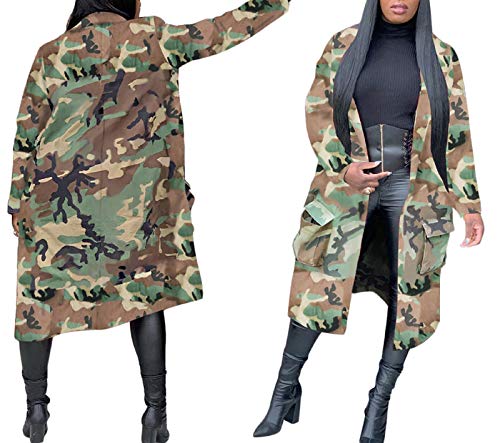 Voghtic Women Casual Camo Jacket Army Military BF Overcoat Long Sleeve Open Front Blazer with Pockets3