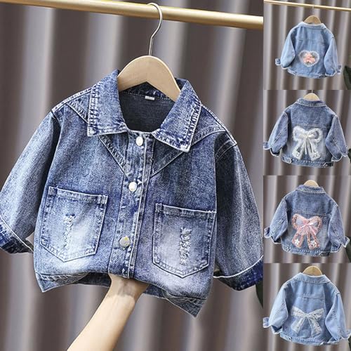 Little Big Girls Embroider Butterfly Denim Jacket,Back To School Jean Jacket For Girls,Bow Lace Outwear Coat Birthday Gifts2