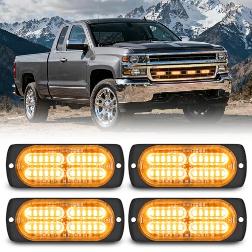 Image of Nilight 4PCS 24LED Amber Strobe Light 12V /24V Grille Surface Mount | Hazard Safety Warning Light with Sync Feature for Car Truck Camper Side Marker Aluminum Alloy Base Emergency Lights