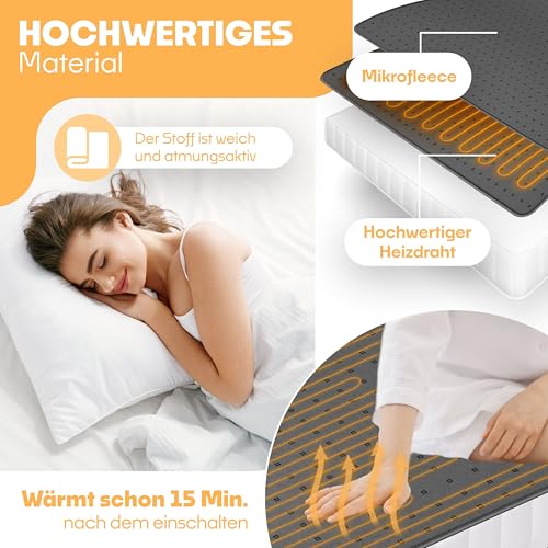 KESSER® Wärmeunterbett 150x80cm mit Abschaltautomatik Fernbedienung | Heizdecke mit 3 Temperaturstufen | Wärmebettunterlage fürs Bett Matratzenheizung Wärmedecke aus weichem Vlies Heizkissen Anthrazit