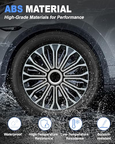 Image of ABX Hubcaps,16 inch hubcaps Set of 4, Wheel Rim Cover ABS Material, Snap On Car Truck SUV Replacement, for Toyota Camry Nissan Mazda etc, Black&Silver