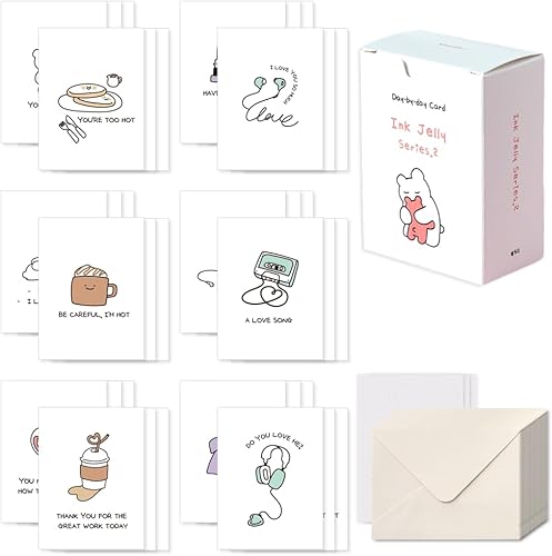 Monolike Tarjeta de día a día, serie Ink Jelly 2 - Mezcla de 36 mini postales, 36 sobres, 36 calcomanías paquete