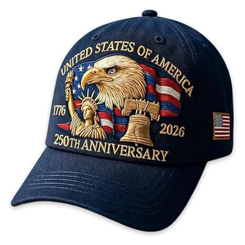 250th Anniversary Hat USA - Eagle Embroidery Baseball Cap | Adjustable Bald Eagle Printed Patriotic Baseball Cap for Men & Women, Multi-Use