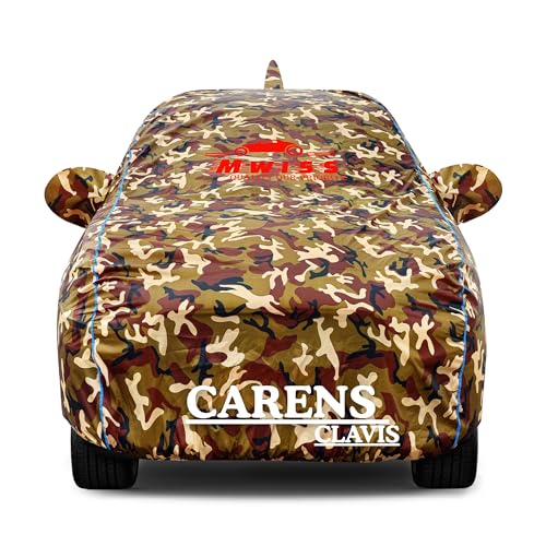 Image of Waterproof Car Cover for Kia Carens Clavis | Dustproof, UV & Scratch Resistant Soft Cotton Lining | Triple Stitched, Mirror Pockets & Elastic Hem | Jungle