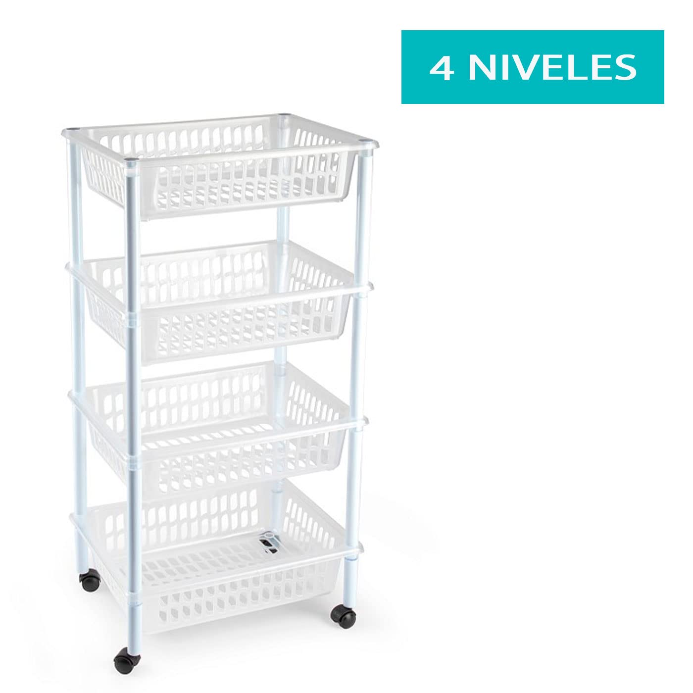 Acan Tradineur - Carrello per verdure, modello PLFT in plastica a 4 livelli e ruote, cestini impilabili portaoggetti, frutta, verdura, cucina, bagno (trasparente, 85 x 40 x 30 cm)