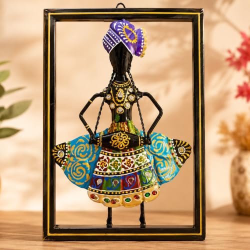 Image of iHandikart Amethyst Folk Dancer Metal Wall Art, Iron Wall Hanging with Hand-Painted Indian Folk Artwork, Decorative Wall Sculpture for Living Room, Hallway, Bedroom & Office Decor (10.5 x 8 Inch)
