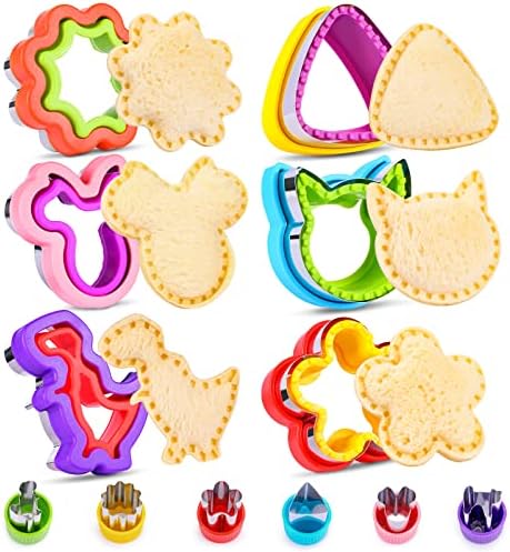 12 Pack Sandwich Cutter and Sealer Set Uncrustables Maker Crustable Bread Cutters Sandwich Decruster DIY Cookie Stamps Mold Vegetable Fruit Cutters Shapes for Kids Back to School Bento Box Accessories