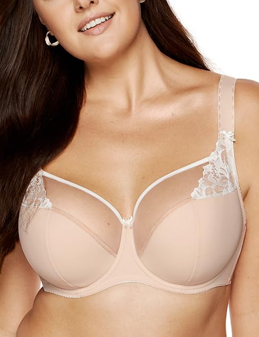Gorteks Lingerie EGERIE-B3 halb gepolsterter BH mit Stickerei, Komfort BH Damen mit Bügel, große Größen Damen Unterwäsche, BH für große und kleine Brüste – 90B, Beige