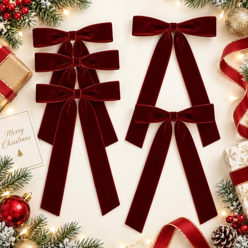 24 Pcs Velvet Bows for Christmas Tree - Burgundy Ribbon Christmas Tree Bows - image 8