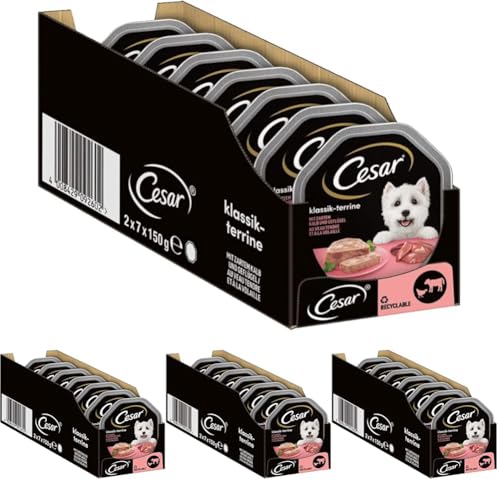 Cesar Hundefutter Nassfutter Klassiker mit zartem Kalb und Geflügel, 14 Schalen (14 x 150g) (Packung mit 4)