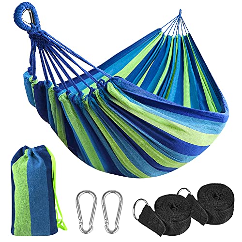 flintronic Camping Hammock Outdoor, 210 x 150 cm Lightweight Cotton Hammock, Load Capacity up to 300 kg, Portable and Durable for Patio, Yard, Camping, Travel, Beach (Included Carrying Bag) #1 Blue