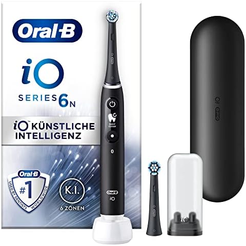 Oral-B iO Series 6 Elektrische Zahnbürste/Electric Toothbrush, 2 Aufsteckbürsten, 5 Putzmodi für Zahnpflege, Magnet-Technologie, Display & Reiseetui Cover