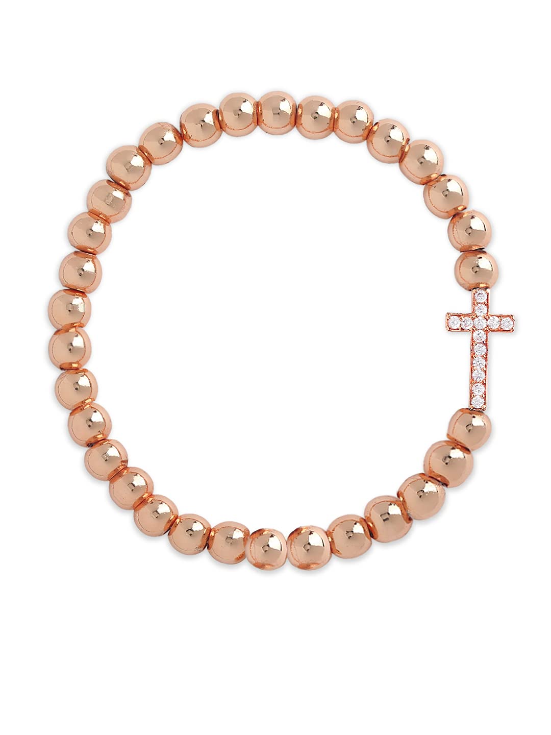 MINUTIAE Stylish Catholic Holy Cross Charm Beads Prayer Bracelet for Girls/Women | Elastic Stretch Cord Christian with Natural Gemstone Crystal Beaded Religious Jewellery