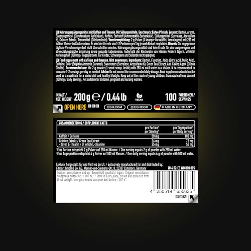 ESN Boostea, Infused Ice Tea Peach, 200 g, Booster mit Koffein, L-Theanin und Grüntee-Extrakt - made in Germany