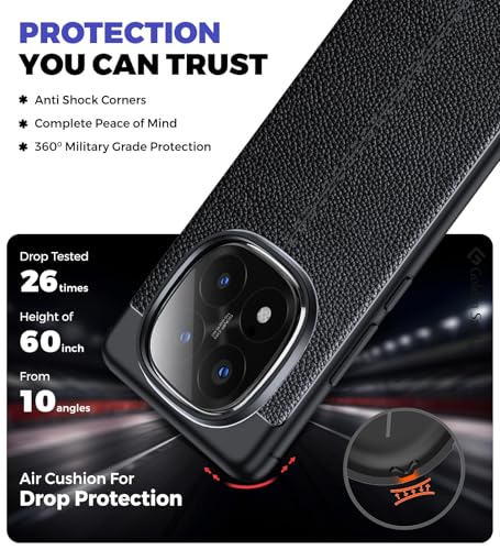 Image of Golden Sand Vegan Leather Textured Back Cover Case Compatible with Redmi Note 14 Pro Plus 5G (Shockproof TPU | Midnight Black)