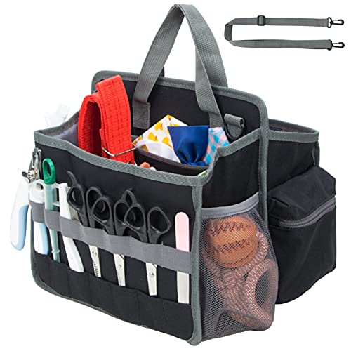 KISLANE Pet Grooming Carrying Bag for Outgoing, Shoulder Cat Grooming Tools Storage Bag, Travel Dog Grooming Supplies Organizer for Pets Grooming Kit and Dog Wash Shampoo Accessories(Bag Only) (black)