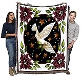Pure Country Weavers Dove and Poinsettias Blanket by Stephanie Stouffer - Gift Christmas Tapestry Throw Woven from Cotton - Made in The USA (72x54)