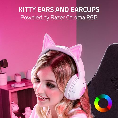 Image of Razer Kraken Kitty V2 BT Wireless RGB Headset: Chroma RGB Kitty Ears & Earcups - Bluetooth 5.2-40 mm Drivers - Noise-Cancelling Mics - Lightweight - 40 Hr Battery w /Type C Charging - White