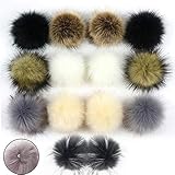 Kunstfell-Bommel, 14 Stück Pompons mit elastischem Gummiband, 7,9 cm, DIY-Kunstfuchsfell, flauschige Bommel für Hüte, Schlüsselanhänger, Schals, Handschuhe, Taschen, Zubehör (Dunkelbraun)