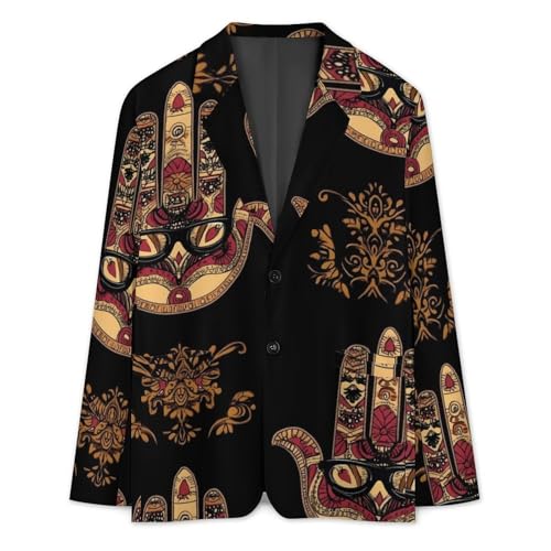 Ornate Amulet Hamsa Hand of Fatima Mens Blazer Lightweight Sport Coat Two Button Suit Jackets3