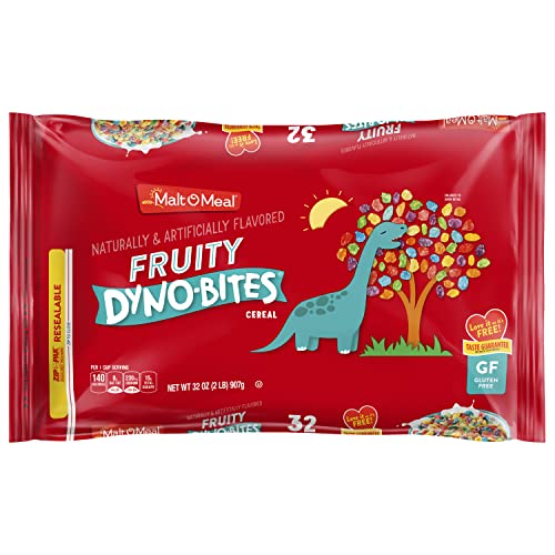 Malt-O-Meal Fruity Dyno Bites Cereal, Gluten Free Breakfast with Fun Flavor, 32 oz Resealable Bag