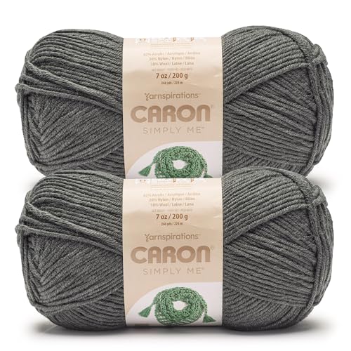 Image of Caron Simply Me, Soft Yarn for Crocheting, Dark Gray Heather, 2-Pack | #5 Bulky Yarn, 62% Acrylic 20% Nylon 18% Wool, Soft Yarn for Knitting, Crochet, Hobby Crafts, 197yd, 160g /5.64oz per skein
