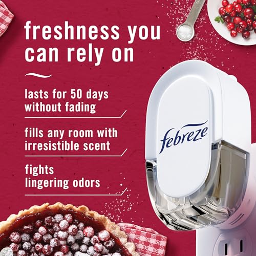 Image of Febreze Plug-In Air Freshener, Odor-Fighting Scented Oil Refill for Home, Bathroom & Kitchen, Holiday Cranberry Crumble Scent, 0.87 oz Refills, 4 Count